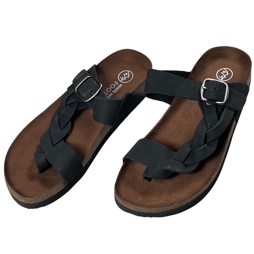 White Mountain Crawford Sandals Women 6 Black Leather Buckle Boho‎ Granola Girl